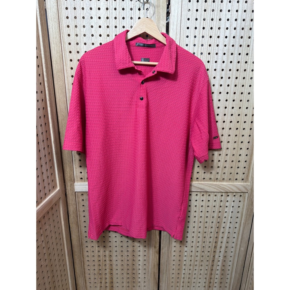Nike Tiger Woods Collection Pink Textured Honeycomb Golf Polo Shirt Mens Large